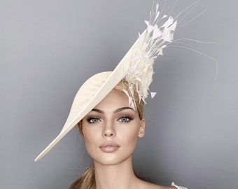 Sombrero derby de Kentucky, sombrero derby blanco, sombrero de ascot real de marfil para mujer, sombrero de paja, sombrero de boda, sombrero de ascot blanco roto, madre de la novia, carreras