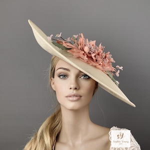 Kentucky derby hat, Ivory and blush derby hat, ivory royal ascot hat for woman, kate middleton hat, luncheon hat, wedding hat high tea party