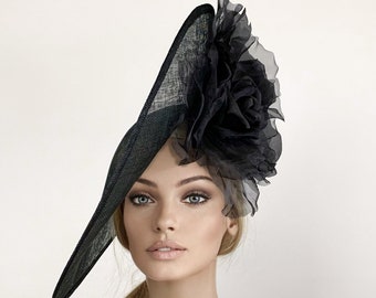 Stunning black Royal Ascot hat for women, Black Kentucky derby hat, Ky derby hat, ladies day hat, luncheon fascinate hat kate middleton styl