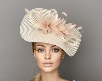 Pale pink kentucky derby hat, blush feathers Royal Ascot hat, pink wedding hat, luncheon fascinator hat, high tea party hat, occasion hat