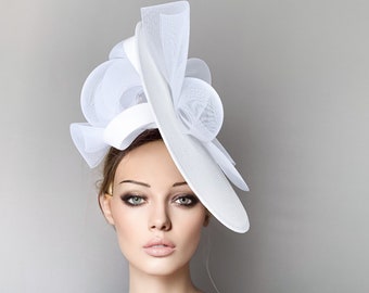 White fascinator, white races hat, derby fascinator hat, Royal Ascot hats, wedding hat, luncheon hat, kentucky derby hat, occasion hat, hats