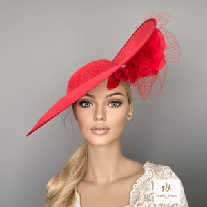 Red kentucky derby hat, red races fascinator, red tea party hat, races ascot hat, races hats for women, derbys hats, mother of bride red hat