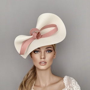 Ivory Kentucky Derby Fascinator: Blush Pink Bow Ascot Hat