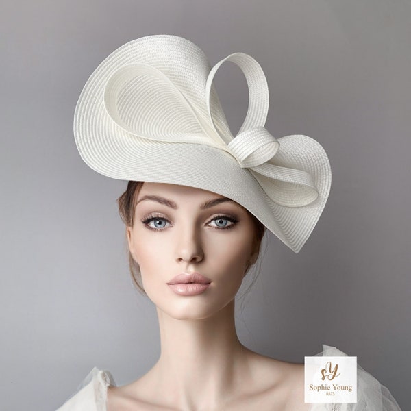 Ivory derby fascinator, beige ascot hat, cream  kentucky derby hat, wedding hat, ascot fascinator, womens races hats, bow fascinator