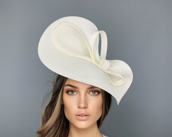 Ivory derby fascinator, beige ascot hat, cream  kentucky derby hat, wedding hat, ascot fascinator, womens races hats, bow fascinator