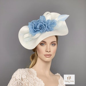 Light Blue veiled fascinator hat for woman, pale blue Kentucky derby hat, Sky blue Tea Party hat, luncheon hat, mother of the groom, flower