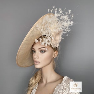 Cream Kentucky Derby Hat: Floral Feather Ascot Fascinator