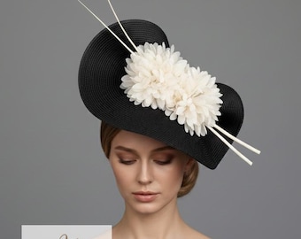Black Organza Flower Fascinator: Kentucky Derby Wedding Hat  display picture 1
