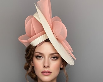 Pink Ivory Fascinator Hat , Sculptural Statement fascinator for Weddings, Royal Ascot Races, Kentucky Derby