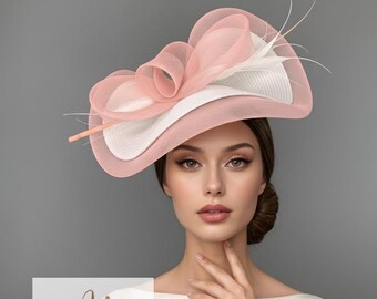 Blush Pink and Ivory Fascinator, Elegant Kentucky Derby and Royal Ascot hat for Weddings and Special Events