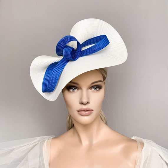 sophieyounghats Cream and Royal Blue Derby Fascinator, Ascot Hat, Royal Kentucky Derby Hat, Ivory Wedding Hat, Klein Ascot Fascinator, Women Races Hats, Bow