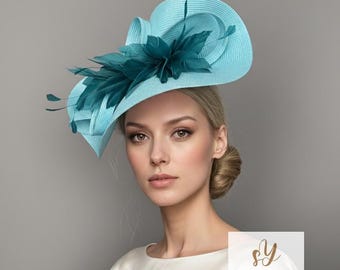Aquamarine Kentucky Derby Fascinator Hat for Women - Lady  display picture 3