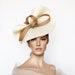 Cream and camel derby fascinator, gold ascot hat,Beige kentucky derby hat, Ivory wedding hat, Gold ascot fascinator, womens races hats, bow