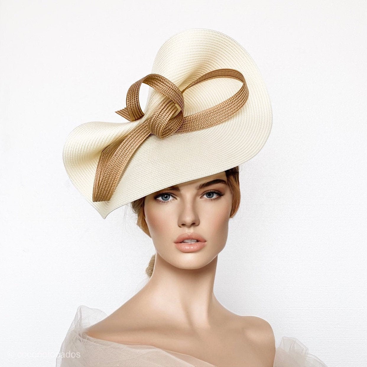 Cream and Camel Derby Fascinator Gold 