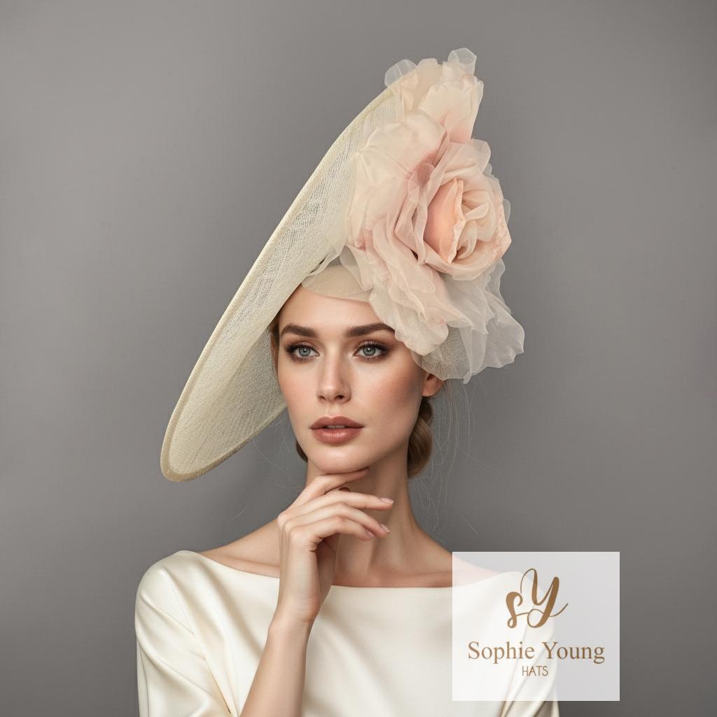 Kentucky Derby Hat – Elegant Blush Pink Sinamay Fascinator  display picture 2
