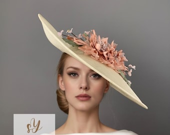 Cream Wedding Hat, Royal Ascot floral hat, Mother of the Bride statement hat