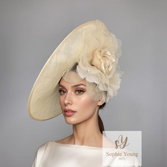 Ivory Wide Brim Hat With Couture Flower | Elegant Wedding Hat