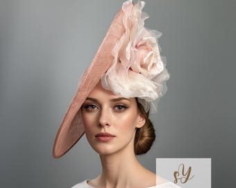 Kentucky derby hat, blush derby hat, pale pink royal ascot hat for woman, straw fascinator, soft pink weddin hat, ascot hat, mother of bride