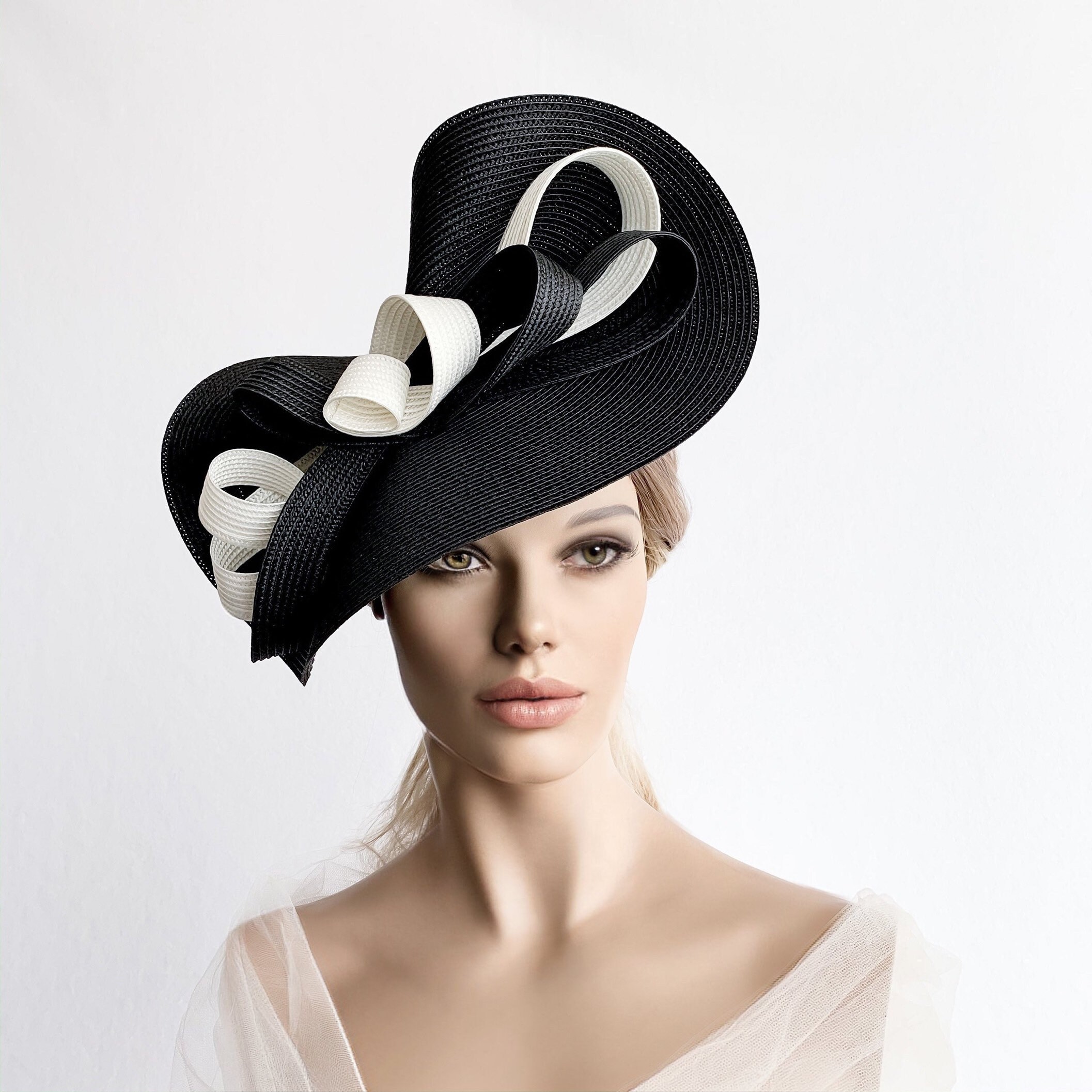 Black and White Derby Fascinator Hat: Ascot Races Bow Headband