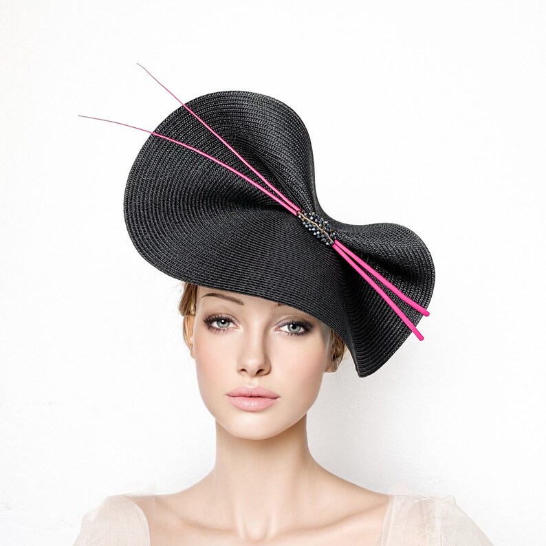 Black and fuchsia  fascinator hat, black races hat, ascot hat, Kentucky derby hat, fuchsia fascinator, wedding hat, hot pink hat, high tea 