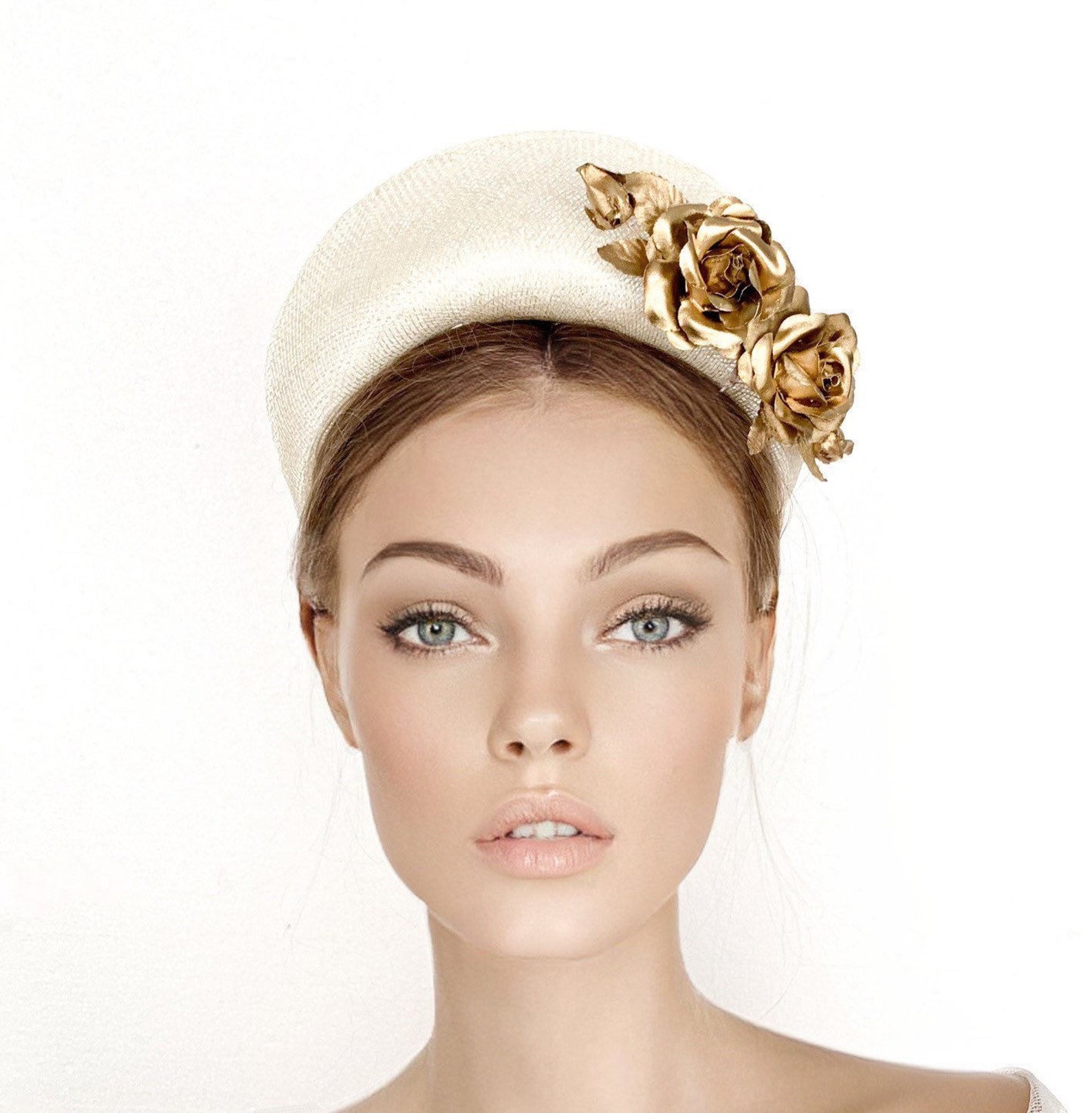 Cream and Gold Sinamay Halo Fascinator Bridal Straw Crown Etsy