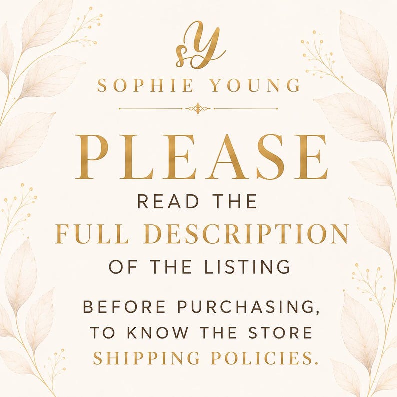 Puede incluir: Gr&aacute;fico color crema con el texto "POR FAVOR, LEA LA DESCRIPCI&Oacute;N COMPLETA DEL ANUNCIO ANTES DE COMPRAR, PARA CONOCER LAS POL&Iacute;TICAS DE ENV&Iacute;O DE LA TIENDA." El texto es dorado. La marca "SOPHIE YOUNG" est&aacute; arriba.