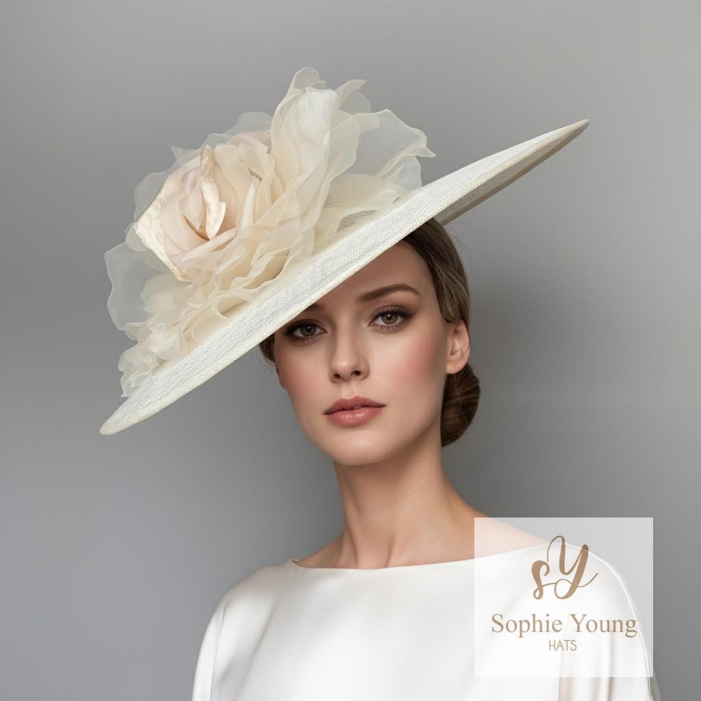 Elegant Kentucky Derby Hat Fascinator KY Oaks Champagne Cream Floral Tea Hat Elegant Woman Wedding Fascinator Hat Beige, Camel Derby  main image 3