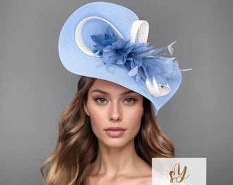 Royal Blue Cobalt Feather Kentucky Derby Fascinator Hat  display picture 3
