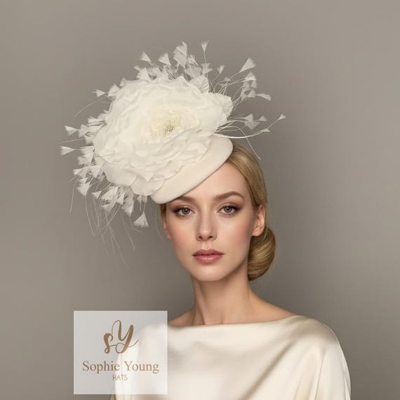 Wool Felt Fascinator Pillbox Hat with Flower Veil Derby Style Vintage Women main image 2