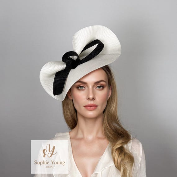 White and Black Hat With Bow, Kentucky Derby Hat, Royal  display picture 1