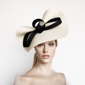 Blak and white derby fascinator, black ascot hat, Beige kentucky derby hat, Ivory wedding hat, ascot fascinator hat, womens races hats, bow