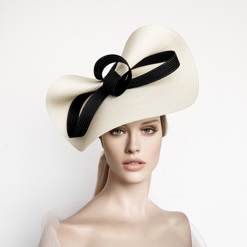 Blak and white derby fascinator, black ascot hat, Beige kentucky derby hat, Ivory wedding hat, ascot fascinator hat, womens races hats, bow 