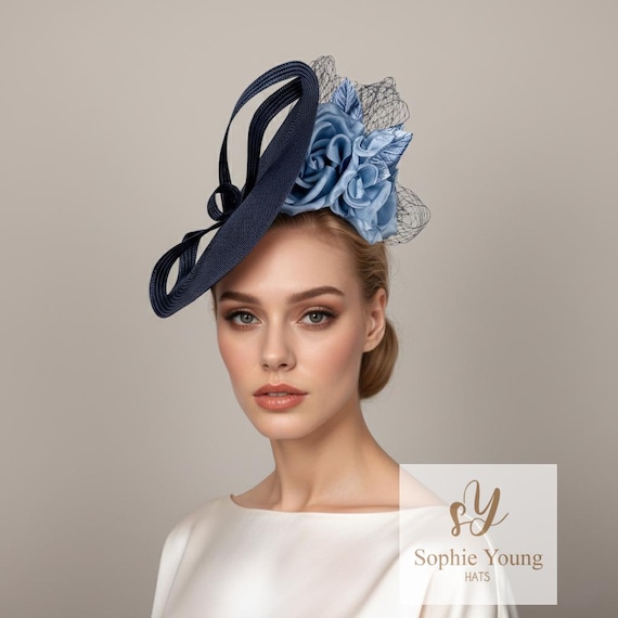 Elegant Navy Fascinator Kentucky Derby Horse Racing Fashion Tea Formal Ascot Hat Navy Blue Kentucky Derby Hat - Elegant Woman Royal Ascot Hat  main image 3