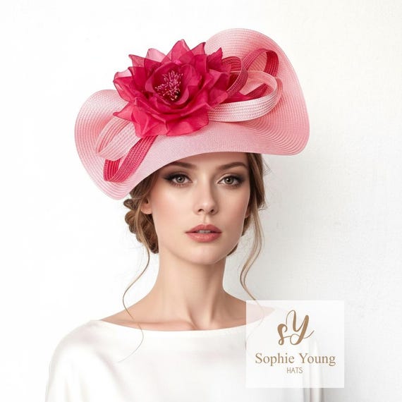 Pink Kentucky Derby Hat with Bow YOLAI Women Church Derby Hat Wide Brim Bow Bucket Hat  main image 3