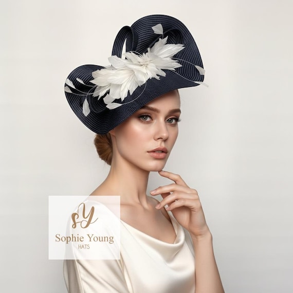 Navy Kentucky Derby Hat: Ivory Feather Fascinator - Etsy Sweden display picture 1