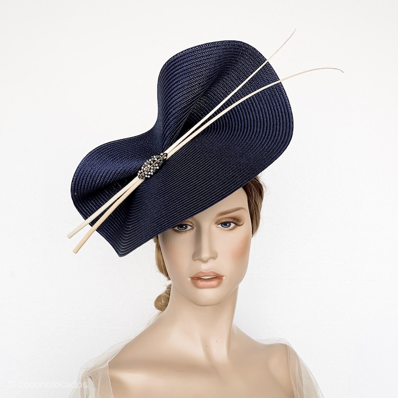 Navy and White Derby Fascinator Black Ascot Hat Wedding Hat Etsy