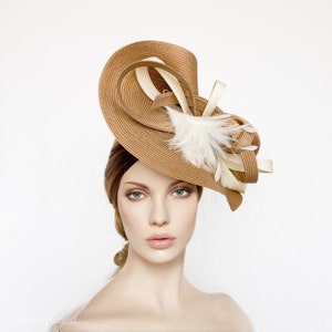 Gold & Ivory Kentucky Derby Fascinator Hat: Feather Ascot Races