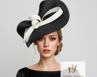 Elegant Black and White Women\'s Fascinator Hat Gorgeous Derby Hat, Elegant Fascinator Hat, Black White  main image 4
