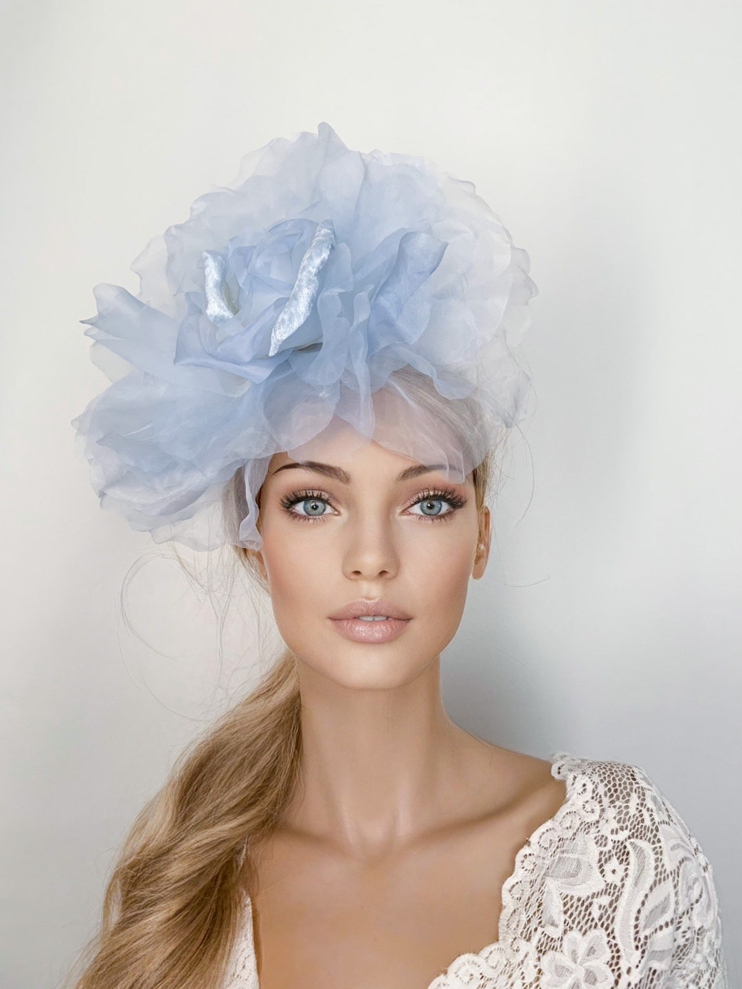 Pale Blue Silk Flower Fascinator Kentucky Derby Hat Ascot Etsy