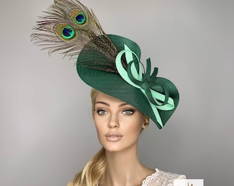 Royal ascot hat peacock race day hat, royal ascot fascinator, cocktail hat, cocktail fascinator, wedding fascinator  hat,  ascot millinery