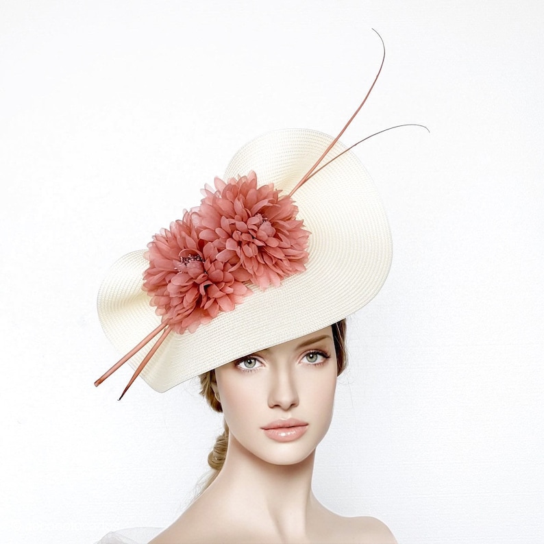 Dusty pink derby hat, wedding hat, royal ascot fascinator, races hats for women, mother of the groom, church hat, ivory and blush hat 