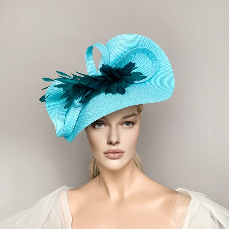 Turquoise Kentucky Derby Hat Teal Fascinator Feathers Etsy