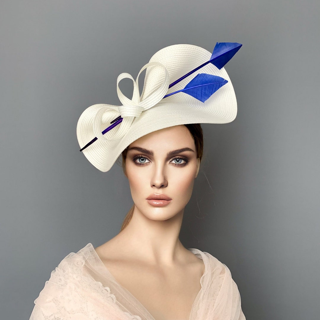 Blue Kentucky Derby Hat Royal Blue Ascot Hat Beige Luncheon Etsy