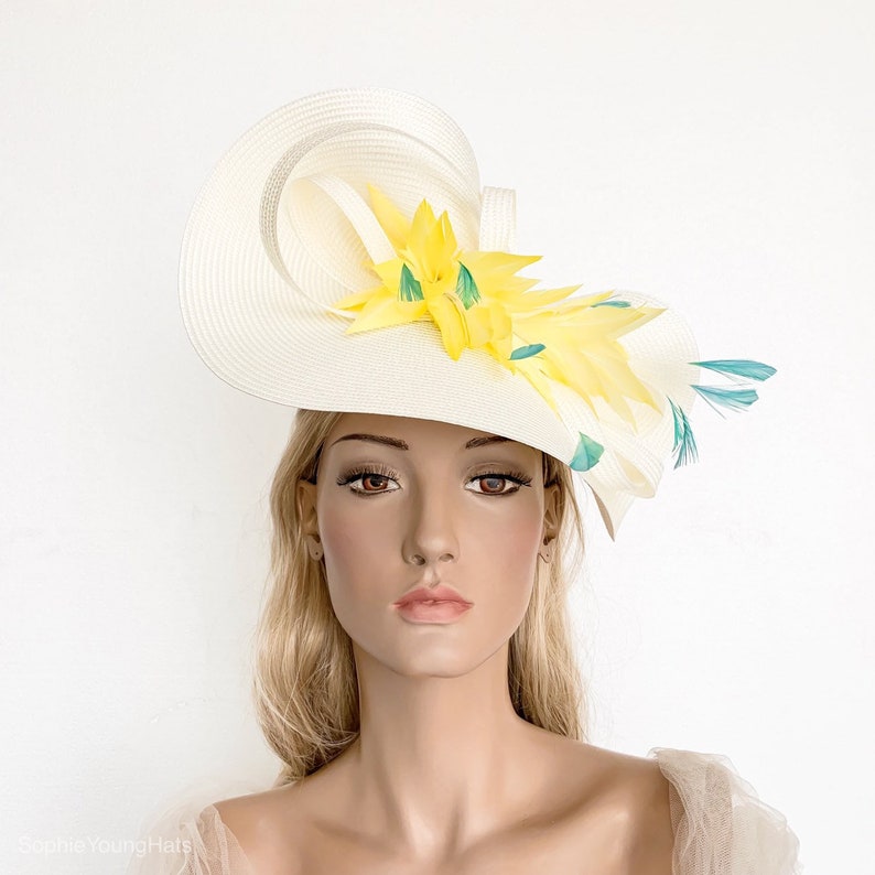 cream hat feathers
