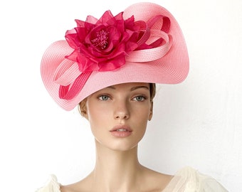 Hot pink kentucky derby hat, flower fascinate hat, fuchsia hat, pink high tea hat, womens races hats, ascot hat, pink luncheon hat, wedding