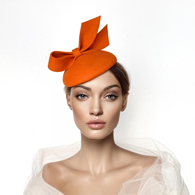 orange felt pillbox hat woo duchess 