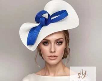 New Kentucky Derby Hat Royal UK Blue Wide Brim Hat with Bow Quill Accent Elegant SD17( Royal Blue+ More Colors Options)kentucky Derby Hat  main image 4
