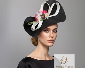 Adriana - Large Brim Black Floppy Hat for Royal Ascot  display picture 1