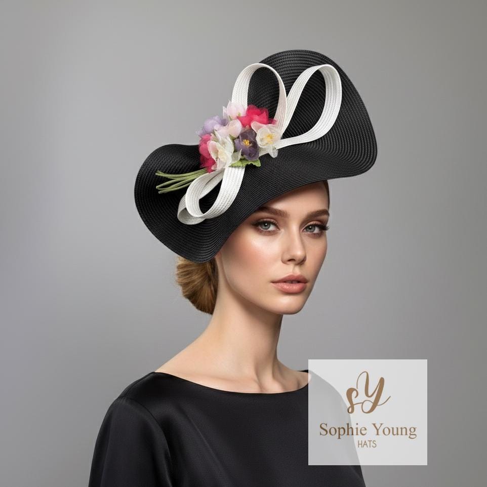 Black Kentucky Derby Hat, Black Fascinator Hat With Ivory 