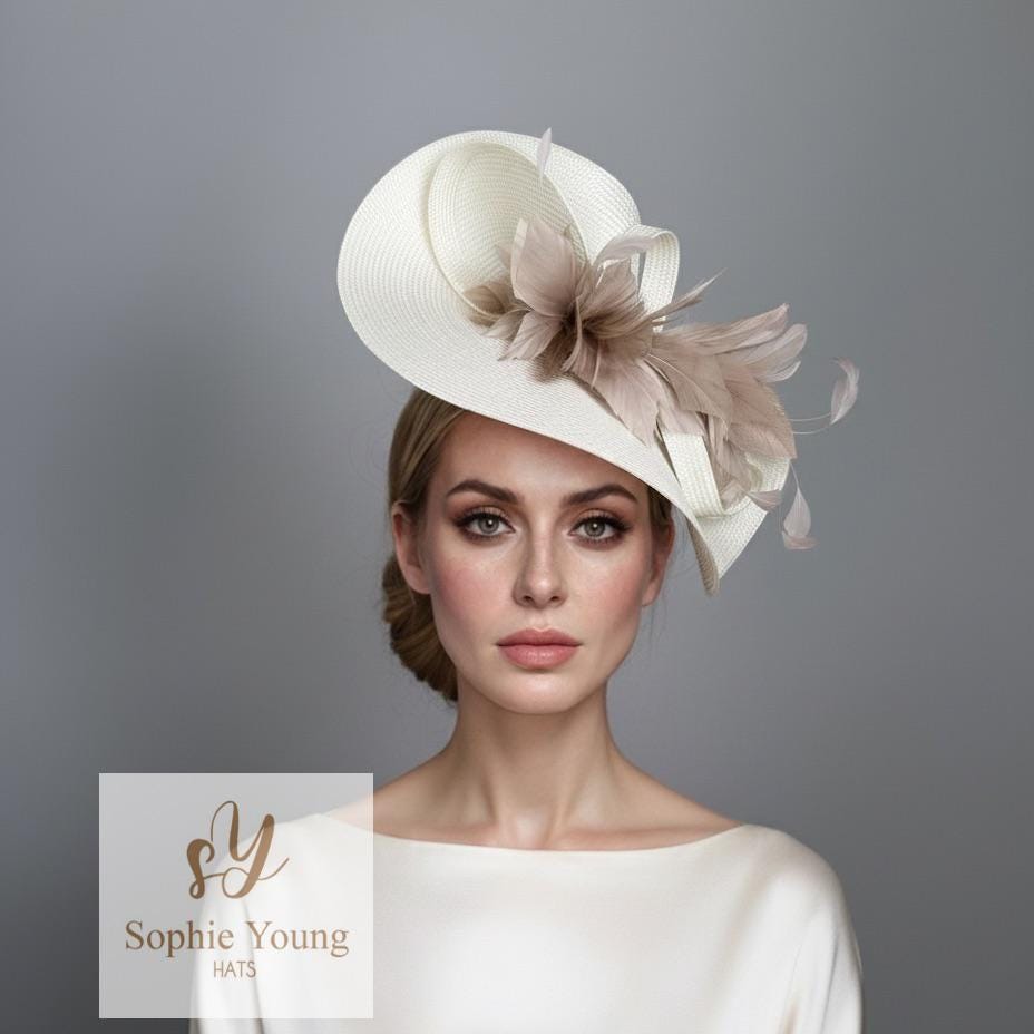 Ivory Hat With Blush Pink Feathers: Elegant Fascinator for 